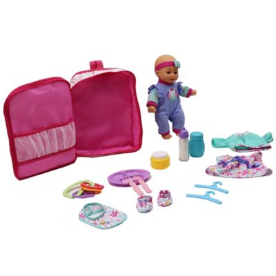 Image showing  12 in. Baby Doll Backpack Set - Rainbow & Bunny