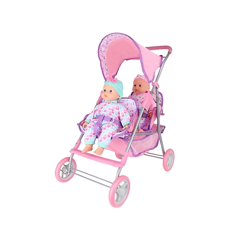 Dream Collection 14 in. Twin Doll Stroller - Two Baby Dolls