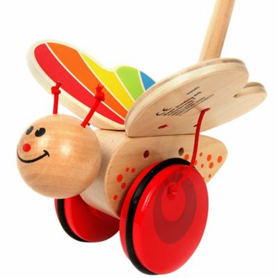Image showing  Wooden Push & Pull Butterfly - Red - Walking Toy
