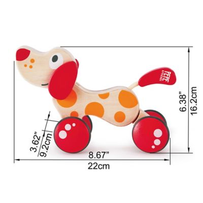 Image showing  Walk-A-Long Pepe Puppy - Red & Orange - Wooden Toddler Pull Toy