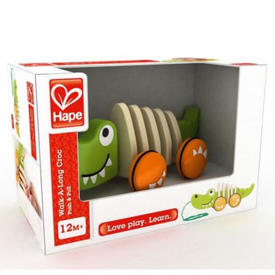 Image showing  Walk-A-Long Croc - Green - Wooden Toddler Pull Along Toy