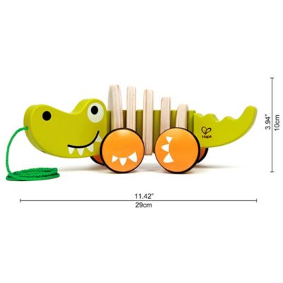 Image showing  Walk-A-Long Croc - Green - Wooden Toddler Pull Along Toy