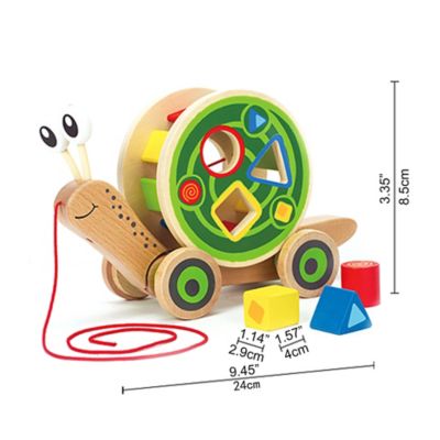 Image showing  Walk-A-Long: Snail - Wooden Toddler Pull Along Toy with Shapes