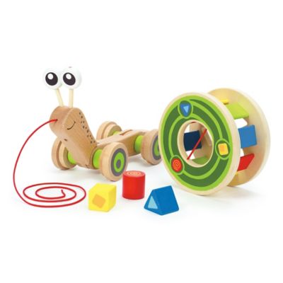 Image showing  Walk-A-Long: Snail - Wooden Toddler Pull Along Toy with Shapes