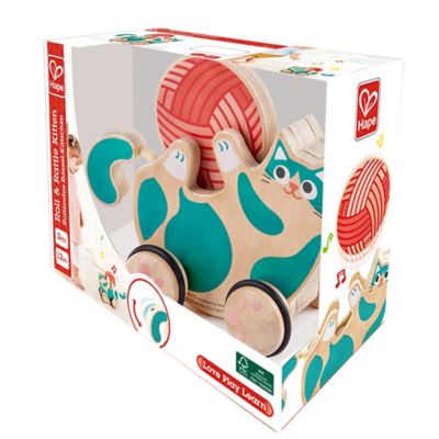 Image showing  Walk-A-Long: Roll & Rattle Kitten - Teal, Ages 12 mo+
