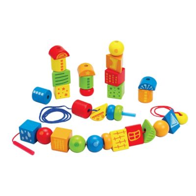 Image showing 2 th Hape String-Along Shapes - 32 pc. Classic Wooden Block Stacking Game
