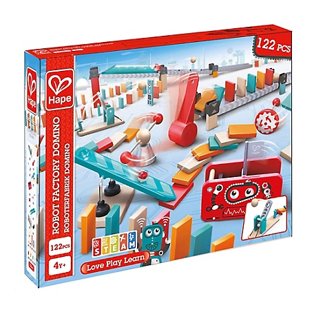 Hape Wooden Domino Ball Set: Robot Factory -Double -Sided Set