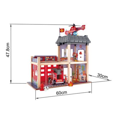 Image showing  13 pc. City Fire Station Playset, Kids Wooden Dollhouse Station