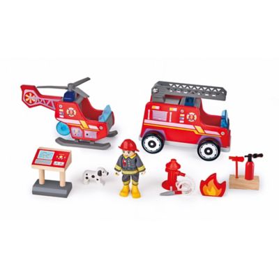 Image showing  13 pc. City Fire Station Playset, Kids Wooden Dollhouse Station