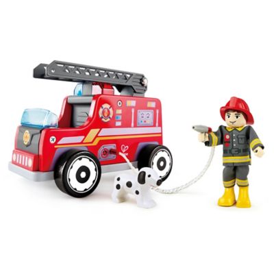 Hape Fire Truck Playset - Kids Wooden Fire Engine Toy with Action Figure