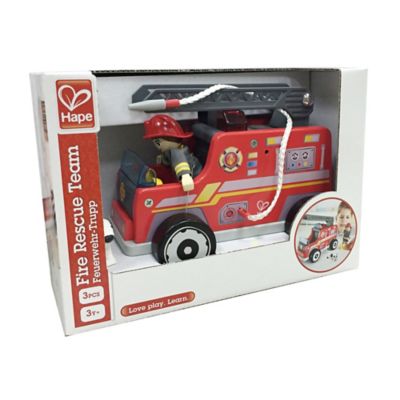 Image showing  Fire Truck Playset - Kids Wooden Fire Engine Toy with Action Figure