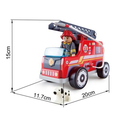 Image showing  Fire Truck Playset - Kids Wooden Fire Engine Toy with Action Figure