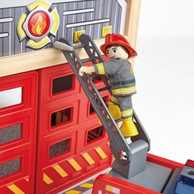 Image showing  Fire Truck Playset - Kids Wooden Fire Engine Toy with Action Figure