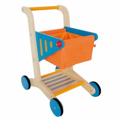 Hape Wooden Shopping Cart - Orange & Blue - Kids Pretend Play Toy