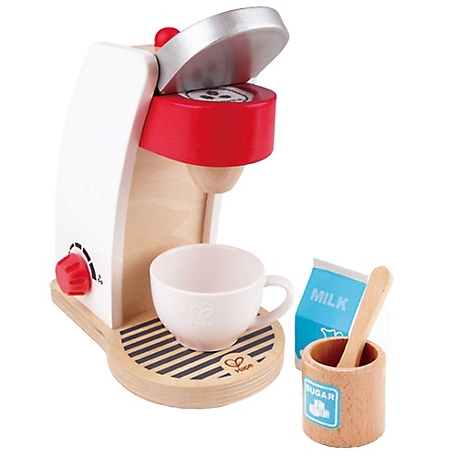 Hape My Coffee Machine - 6 pc. Set White - Wooden Kitchen Playset, Children Ages 3+