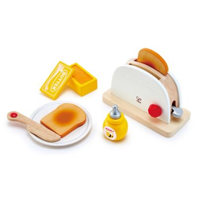 Hape Pop-Up Toaster Set - 7 pc. - Kid's Wooden Toy Kitchen Accessory Playset