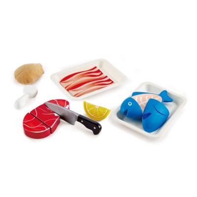 Hape Kitchen Food Playset: Tasty Proteins -7 pc. - Kid's Wooden Kitchen Toy