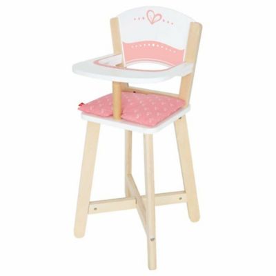 Image showing  Babydoll Highchair - Pink Hearts - Wooden Doll Play Furniture, Kids Ages 3+
