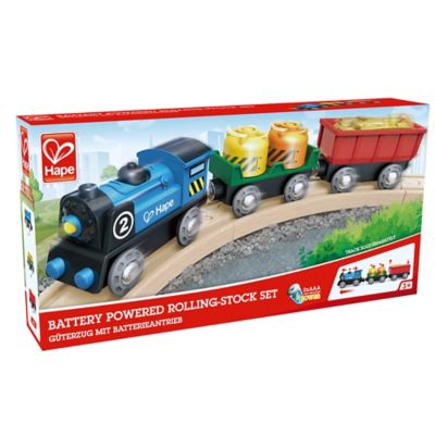 Image showing  Battery Powered Rolling-Stock Set - Colorful Wooden Train Set, Kids Ages 3+