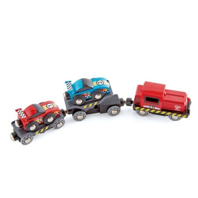 Hape Race Car Transporter - 6 Pece Set - Kid's Loading & Towing Playset