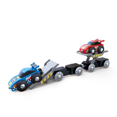 Image showing  Race Car Transporter - 6 Pece Set - Kid's Loading & Towing Playset