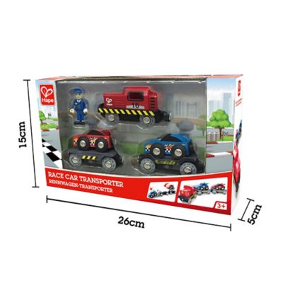 Image showing 5 th Hape Race Car Transporter - 6 Pece Set - Kid's Loading & Towing Playset