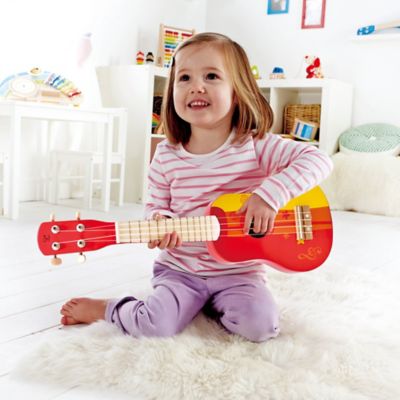 Image showing  Kid's Wooden Toy Ukulele - 21 in. Musical Instrument, Red/Yellow