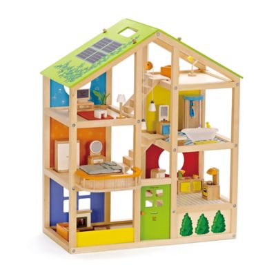 Hape All Seasons Wooden Dollhouse - Kids Furnished Wooden Playset