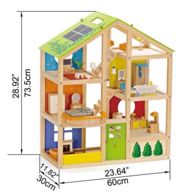 Image showing  All Seasons Wooden Dollhouse - Kids Furnished Wooden Playset