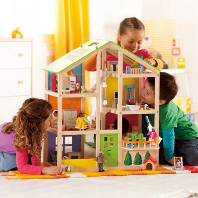 Image showing  All Seasons Wooden Dollhouse - Kids Furnished Wooden Playset