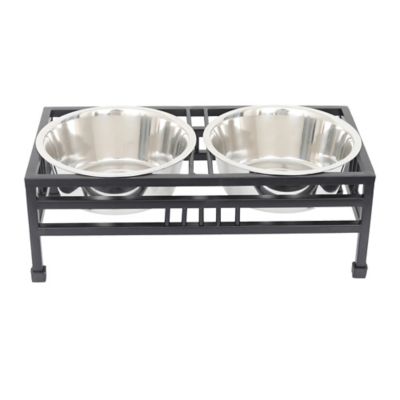 Iconic Pet Elevated Rectangular Double Diner Pet Bowl Set with 2 Bowls