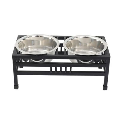 Iconic Pet Elevated Rectangular Double Diner Pet Bowl Set with 2 Bowls