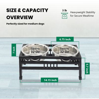 Image showing  Elevated Rectangular Double Diner Pet Bowl Set with 2 Bowls
