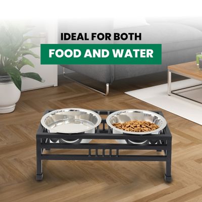 Image showing 6 th Iconic Pet Elevated Rectangular Double Diner Pet Bowl Set with 2 Bowls
