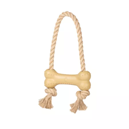 Pet Natural Rubber Bone with Rope Tug Dog Toy Dog Rope & Tug Toys