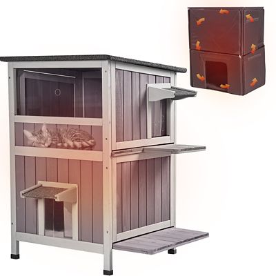 Aivituvin Insulated Indoor/Outdoor Wooden Cat House