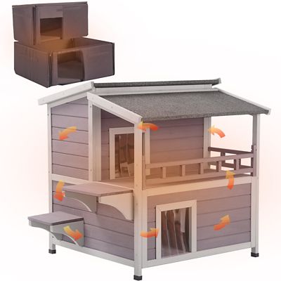 Aivituvin Insulated Indoor/Outdoor Wooden Cat House with Warm Liner, AIR33-IN
