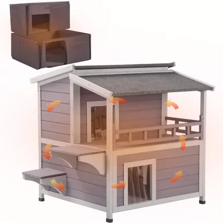 Aivituvin Insulated Wooden Indoor/Outdoor Cat House with Warm Lining AIR33-IN Outdoor Cat Houses