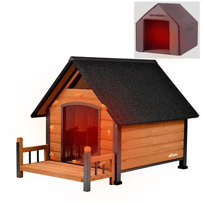 Aivituvin Insulated Large Wooden Dog House with Liner Inside and Iron Frame, Brown