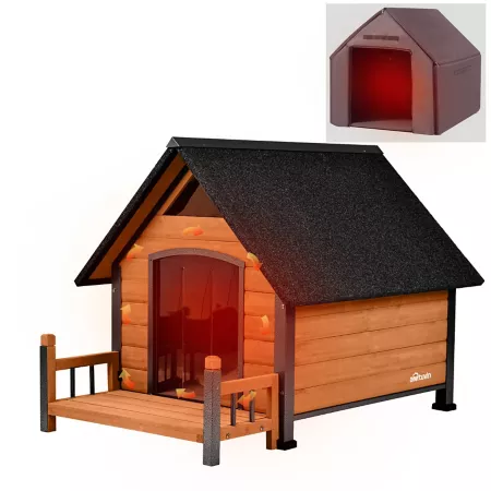 Aivituvin Insulated Wooden Dog House for Indoor/Outdoor with Liner and Iron Frame Brown Large Dog Houses