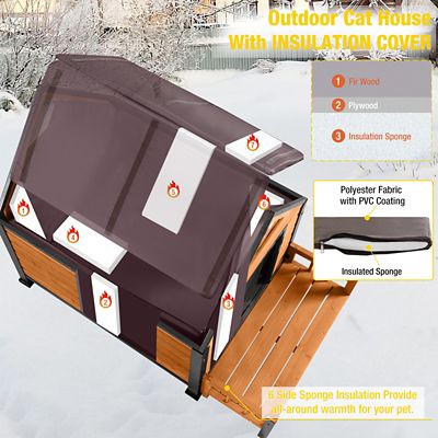 Image showing  Insulated Indoor/Outdoor Wooden Dog House with Liner and Iron Frame, Brown, Large