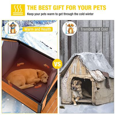 Image showing  Insulated Indoor/Outdoor Wooden Dog House with Liner and Iron Frame, Brown, Large