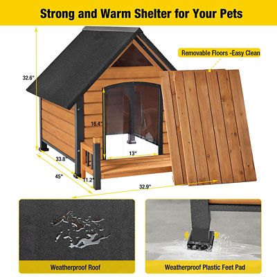 Image showing 5 th Aivituvin Insulated Indoor/Outdoor Wooden Dog House with Liner and Iron Frame, Brown, Large