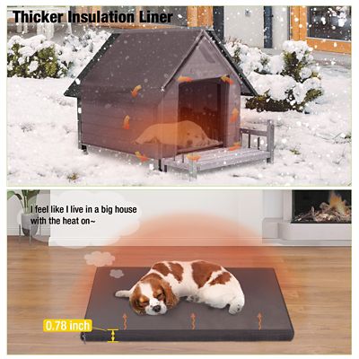 Image showing  Insulated Indoor/Outdoor Wooden Dog House with Liner and Iron Frame, Brown, Large