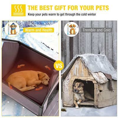 Image showing  Insulated Indoor/Outdoor Wooden Dog House with Liner and Iron Frame, Brown, Large