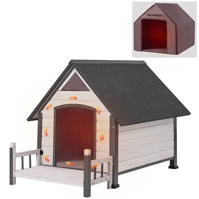 Aivituvin Insulated Indoor/Outdoor Wooden Dog House with Liner and Iron Frame, Brown, Large