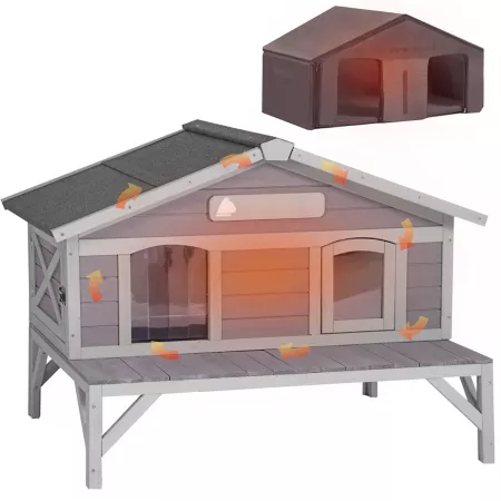 Aivituvin Insulated Outdoor Wooden Wild Cat Kennel with Soft Lining Outdoor Cat Houses