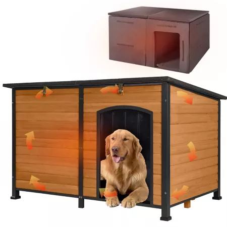 Aivituvin Outdoor Insulated Wooden Dog Kennel with Soft Lining Brown Dog Houses