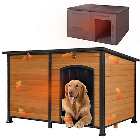 Aivituvin Insulated Outdoor Wooden Dog House with Soft Liner Inside, Brown