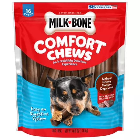 Milk-Bone Comfort Chews Dog Treats with Unique Chewy Texture and Real Beef 40.8 oz Bag 16 ct Dog Bones Rawhide & Rawhide Alternative